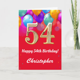 54. Geburtstag Rot und Gold farbige Ballons Karte