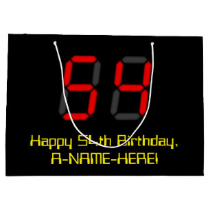 54. Geburtstag: Rote Digitaluhr im Stil "54" + Nam Große Geschenktüte