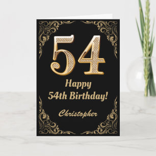 54. Geburtstag Schwarz-Gold-Glitzer-Rahmen Karte