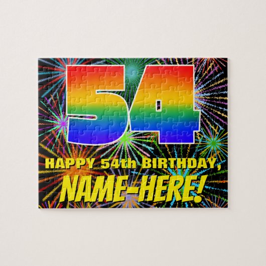 54. Geburtstag: Spaß, bunte feierliche Feuerwerke Puzzle (Horizontal)