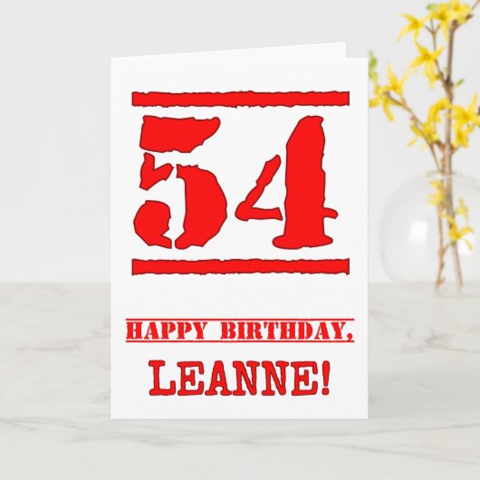 54. Geburtstag: Spaß, Red Rubber Briefmarke Inspir Karte (Gelbe Blume)