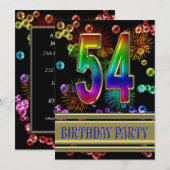54. Geburtstagsparty Einladung mit Blasen (Vorne/Hinten)