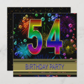 54. Geburtstagsparty Einladung mit Blasen (Vorne/Hinten)