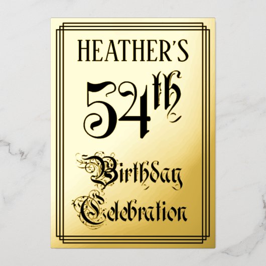 54. Geburtstagsparty — Elegantes Script + Individu Folieneinladung (Vorderseite)