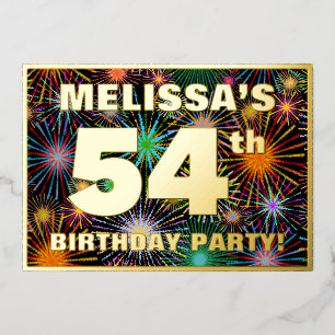 54. Geburtstagsparty — Spaß, farbenfrohe Feuerwerk Folieneinladung