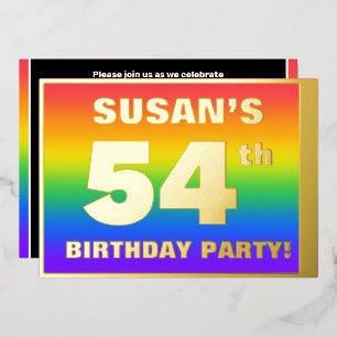 54. Geburtstagsparty: Spaß, farbenfrohe Regenbogen Folieneinladung