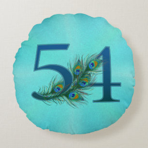 54 Pfauenfeder Geburtstag Jubiläum Elegant Rundes Kissen
