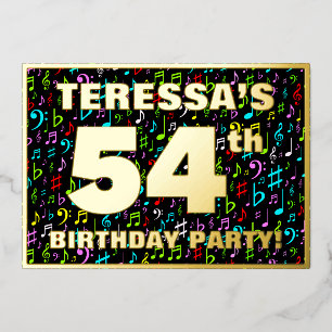 54th Birthday Party — Fun, Colorful Music Symbols Folieneinladung