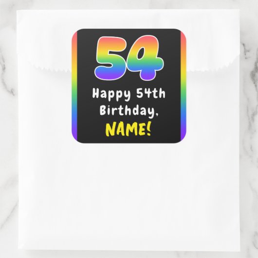 54th Birthday: Rainbow Spectrum # 54, Custom Name Quadratischer Aufkleber (Tasche)