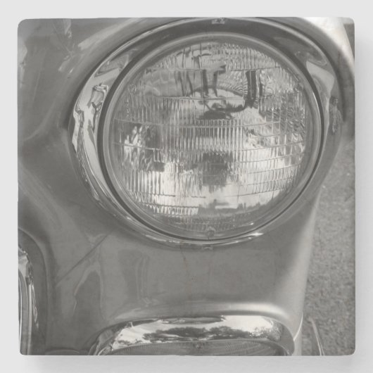 55 Chevy Headlight Graustufen Steinuntersetzer (Vorderseite)