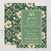 55. Emerald Ivory Floral Wedding Jubiläum Einladung (Vorne/Hinten)