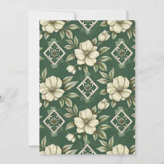 55. Emerald Ivory Floral Wedding Jubiläum Einladung (Rückseite)