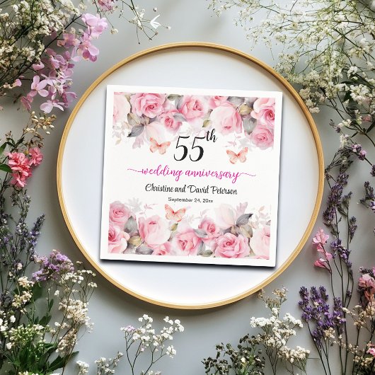 55. Emerald Wedding Anniversary Blush Rose Serviette
