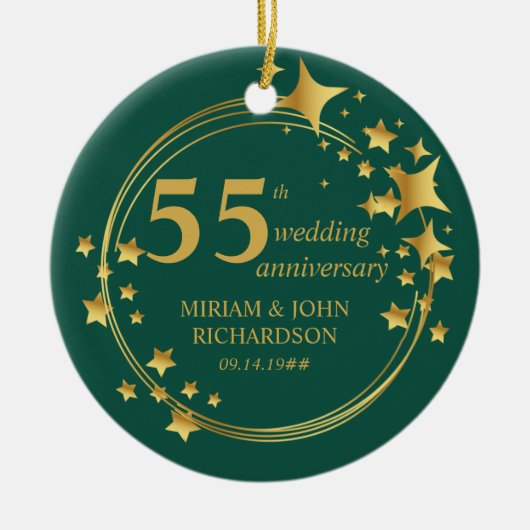55. Emerald Wedding Anniversary Foto Gold Stars Keramik Ornament (Vorne)
