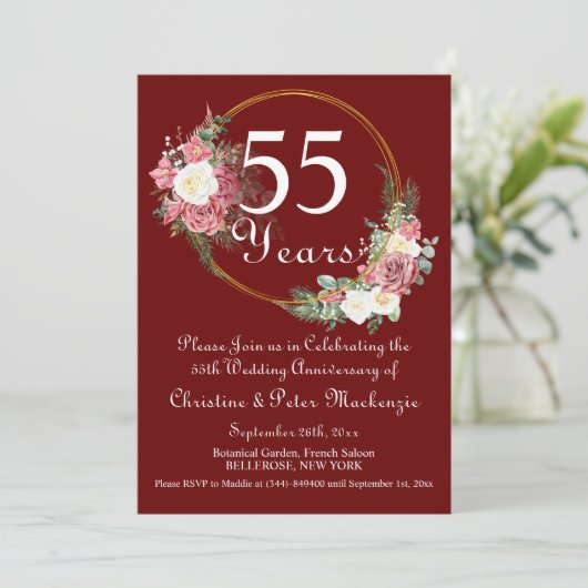 55. Emerald Wedding Anniversary Rose Gold Frame Einladung (Stehend Vorderseite)