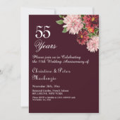 55. Emerald Wedding Jubiläum Burgund Floral Einladung (Vorderseite)