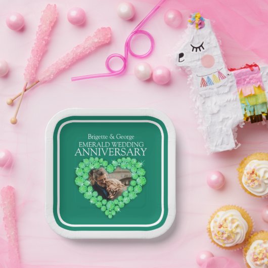 55. Emerald Wedding Jubiläum Foto Herz Pappteller (Party)