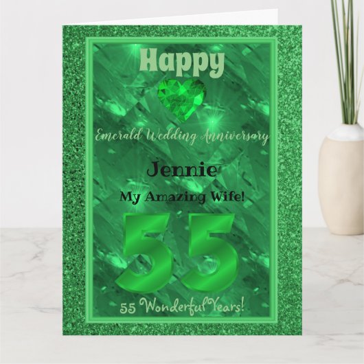 55. Emerald Wedding Jubiläumskarte für Ehefrau Karte (Vorderseite)