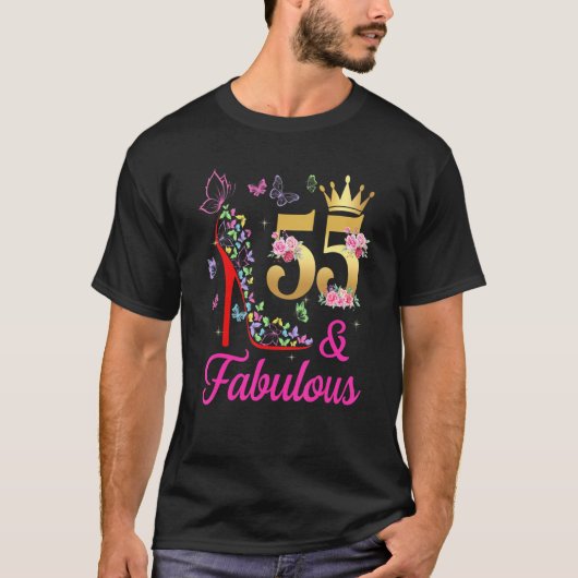 55 & fabulous 55 Years Old 55 th Bday Butterflies T-Shirt (Vorderseite)
