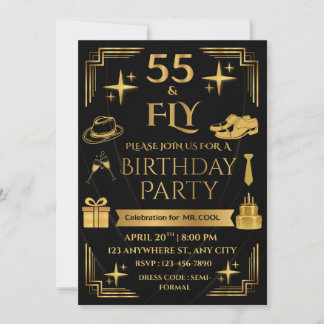 55 & FLY 5X7 CORNERED STYLE MEN'S BIRTHDAY PARTY EINLADUNG