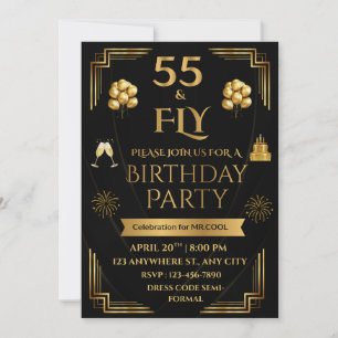 55 & FLY 5X7 ECKIGER STIL MÄNNER-GEBURTSTAGSPARTY EINLADUNG