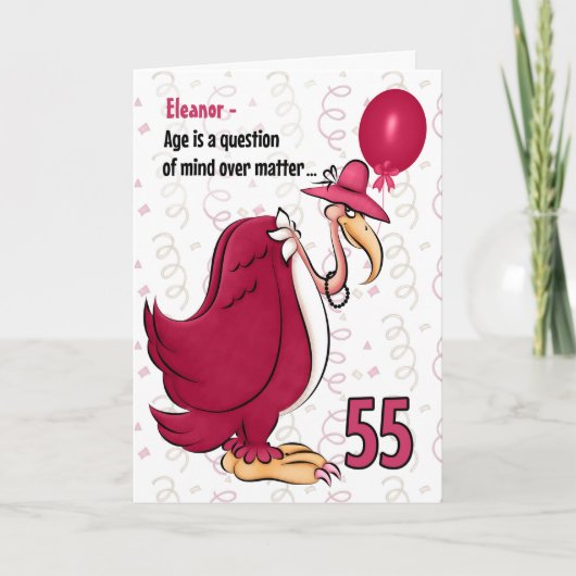 55. Funny Birthday Pink Buzzard mit Namen Karte (Vorderseite)