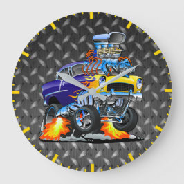 55 Funny Car Metal Diamond Schachbrett Plate Große Wanduhr