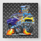 55 Funny Car Metal Diamond Schachbrett Plate Quadratische Wanduhr (Vorderseite)