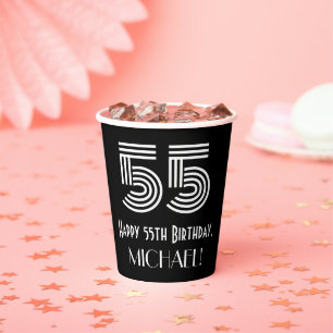 55. Geburtstag — Art Deco Inspiriert Look "55" + Pappbecher