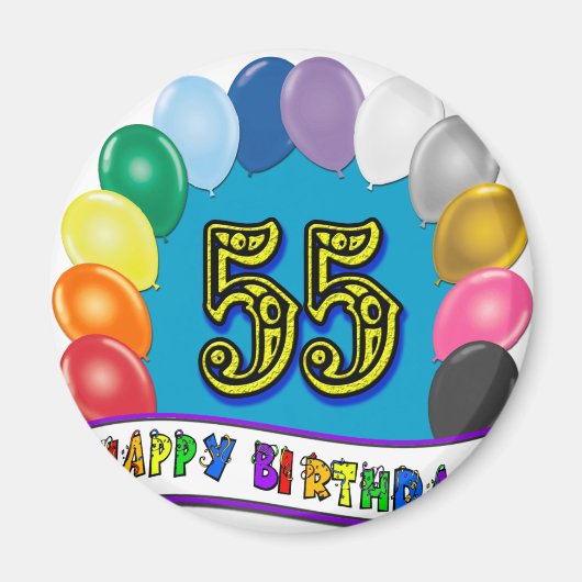 55. Geburtstag Balloons Design Magnet (Vorne)