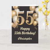 55. Geburtstag Black and Gold Balloons Confetti Karte (Gelbe Blume)