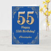 55. Geburtstag Blue and Gold Glitzer Frame Karte (Gelbe Blume)