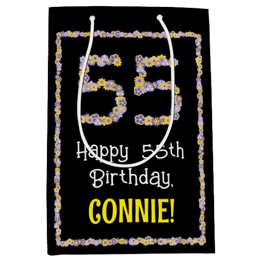 55. Geburtstag: Blumennummer, Individuelle Name, B Mittlere Geschenktüte (Vorderseite)
