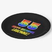 55. Geburtstag: Bold, Fun, Simple, Rainbow 55 Pappteller (Schrägansicht)