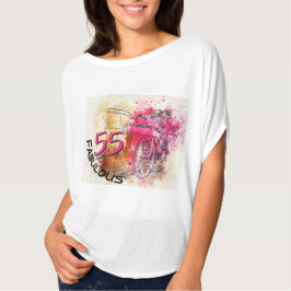 55. Geburtstag Chic Vintag Pink Bicycle Watercolor T-Shirt