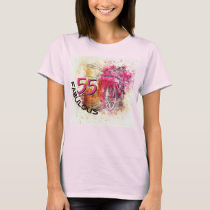 55. Geburtstag Chic Vintage Rosa Fahrrad Aquarell T-Shirt