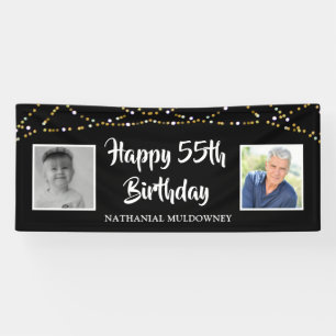 55. Geburtstag Dann & Jetzt Fotos leuchten schwarz Banner