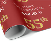 55. Geburtstag: Elegant, rot, Imitat Gold Look Geschenkpapier (Rolleneckpunkt)