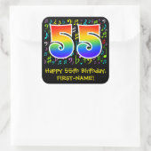 55. Geburtstag: Farbige Musiksymbole, Regenbogen 5 Quadratischer Aufkleber (Tasche)