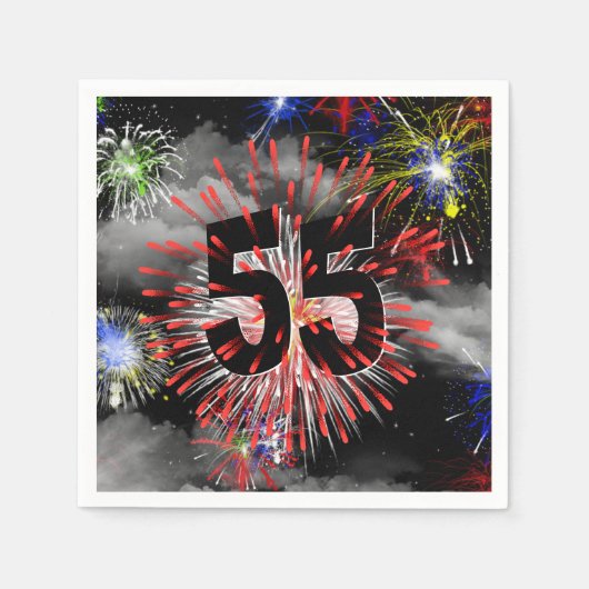 55. Geburtstag Feuerwerk in Wolken Napkins Serviette (Vorderseite)