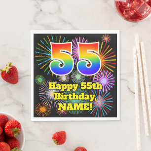 55. Geburtstag: Fun Fireworks Pattern + Rainbow 55 Serviette