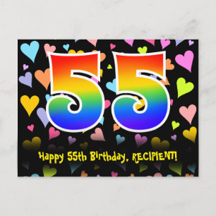 55. Geburtstag: Fun Hearts Muster, Regenbogen 55 Postkarte