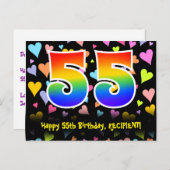 55. Geburtstag: Fun Hörmuster, Regenbogen 55 Postkarte (Vorne/Hinten)