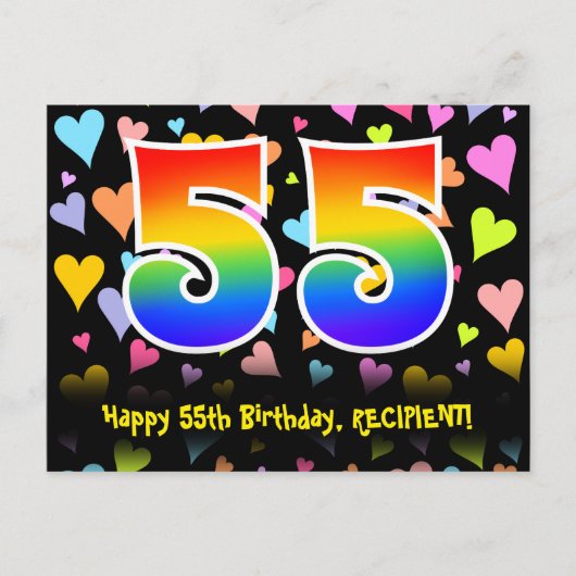 55. Geburtstag: Fun Hörmuster, Regenbogen 55 Postkarte (Vorderseite)
