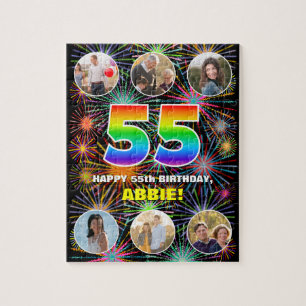 55. Geburtstag: Fun Rainbow #, Individuelle Name + Puzzle