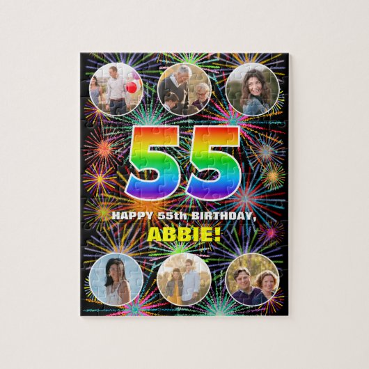 55. Geburtstag: Fun Rainbow #, Individuelle Name + Puzzle (Vertikal)