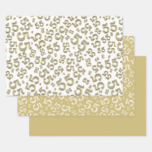 55. Geburtstag Gold/Weiß Zufallszahl Muster 55 Geschenkpapier Set