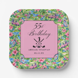 55. Geburtstag Golf Pink Grüner Preppy Druck Pappteller