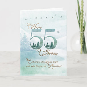 55. Geburtstag Immergrüne Kiefern und Hirsche Natu Karte