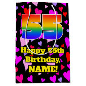 55. Geburtstag: Loving Hearts Pattern, Regenbogen Mittlere Geschenktüte (Vorderseite)